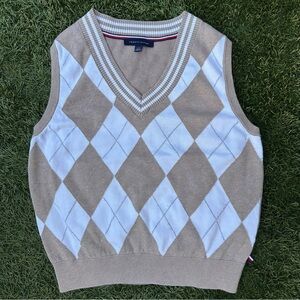 Tommy Hilfiger Women Y2K Style Argyle Academic Preppy Sweater Vest Muted Tone L